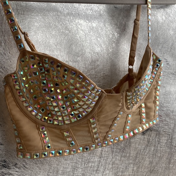 NEW! FOR LOVE AND LEMONS CRYSTAL RHINESTONE BRALETTE XS - Picture 5 of 10